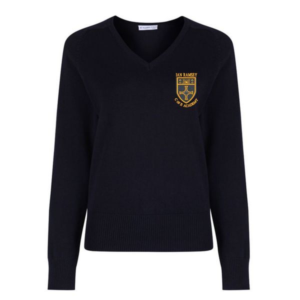 Ian Ramsey Girls Cotton V - Neck Navy Jumper REDUCED TO CLEAR