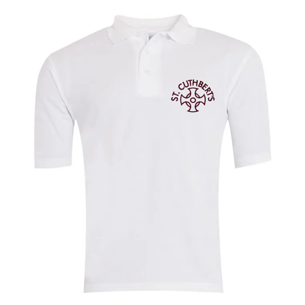 St Cuthbert's Crook White Polo Shirt with Logo