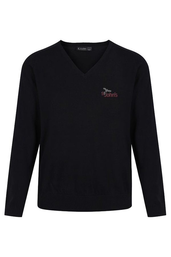 St John's Catholic Boys Cotton V - Neck Black Jumper REDUCED TO CLEAR