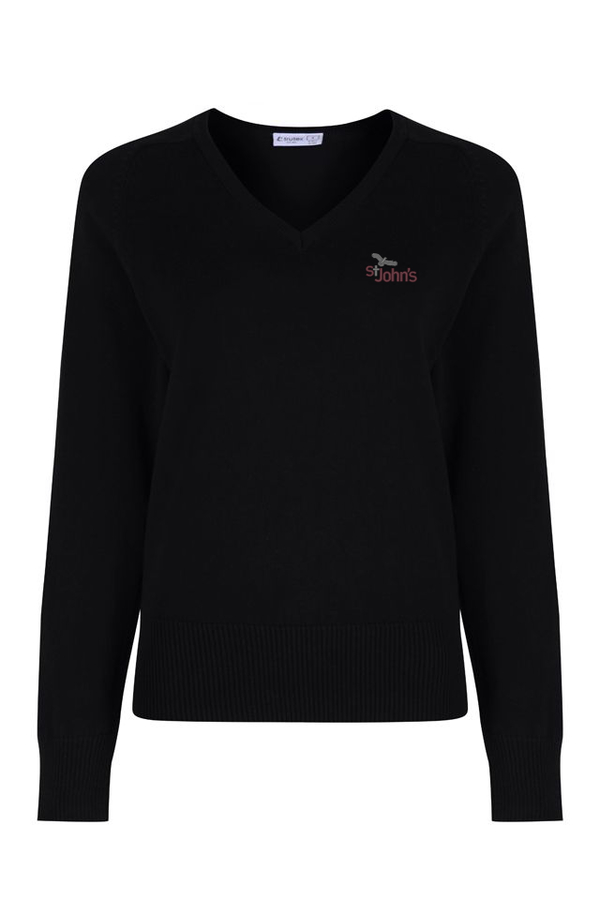 St John's Catholic Girls Cotton V - Neck Black Jumper REDUCED TO CLEAR