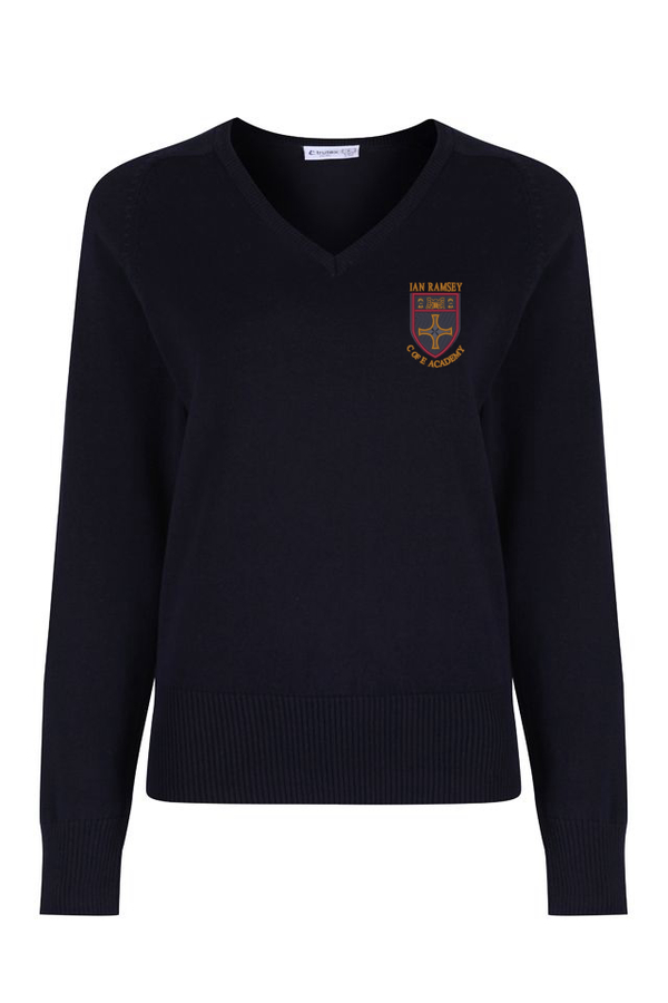 Ian Ramsey Girls Cotton V - Neck Navy Jumper 