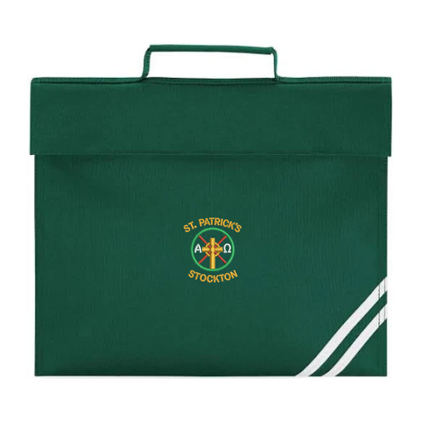St Patrick's Stockton Bottle Green Logo Bookbag with reflective strip