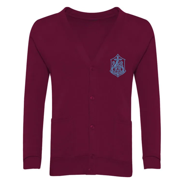 St Williams Trimdon Burgundy School Cardigan with Logo