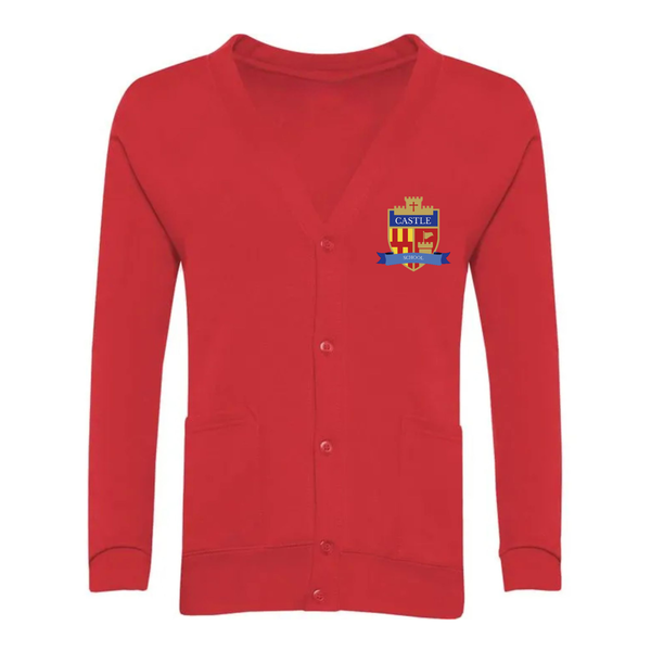 Castle School Logo Red Sweatshirt Cardigan