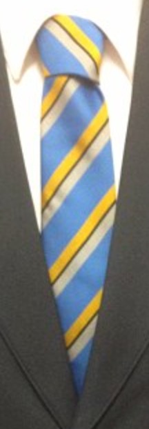 St Michaels Blue, Gold and Silver Stripe Full Tie
