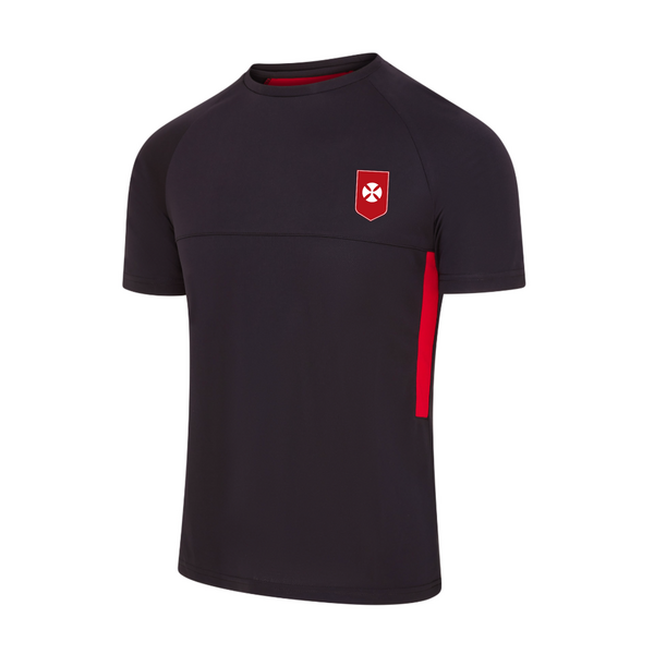 St Benet Biscop Badged Black and Red Unisex PE T-shirt (967)