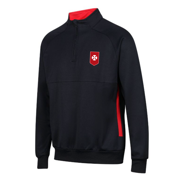 St Benet Biscop Badged 1/4 Zip PE Midlayer Black/Red Unisex (888)