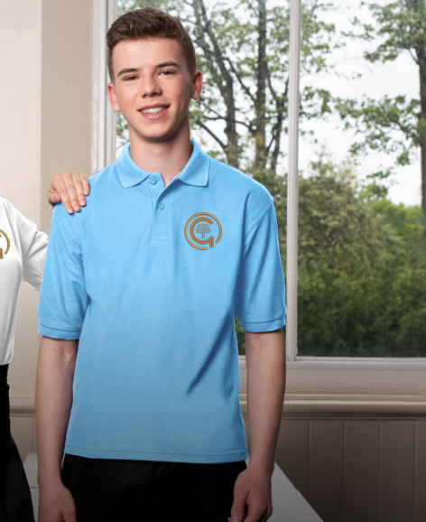 North Gosforth Academy Sky PE Polo Shirt with Logo (Unisex)