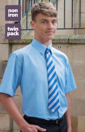 High Tunstall Boys BLUE Trutex Short Sleeve Shirts - Twin Pack Non Iron
