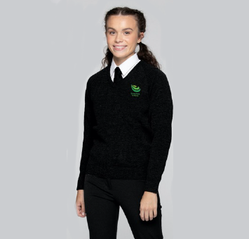 Greenfield Academy Badged Black V-neck Unisex Jumper (Optional)