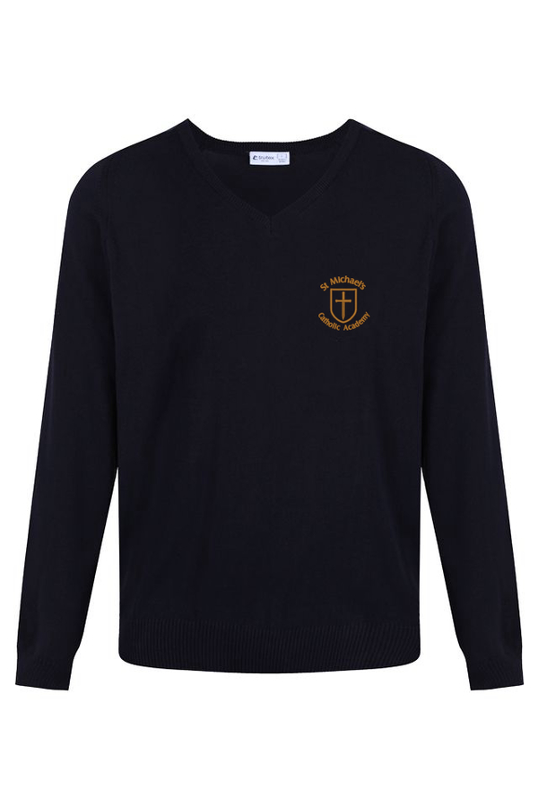 St Michaels Boys Cotton V - Neck Navy Jumper REDUCED TO CLEAR