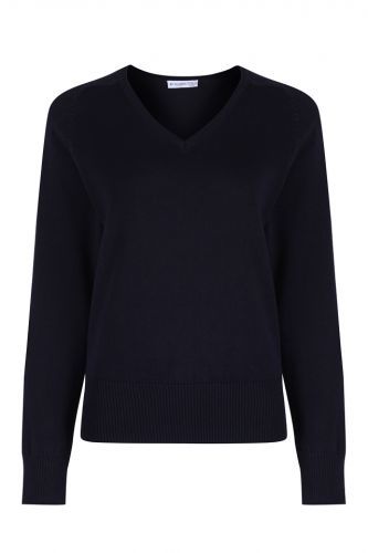 St Michaels Girls Cotton V - Neck Navy Jumper 