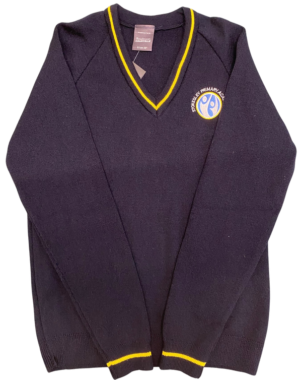 Stokesley Primary Navy V-Neck Knitted Jumper with logo - ( 1-6 yrs Only)