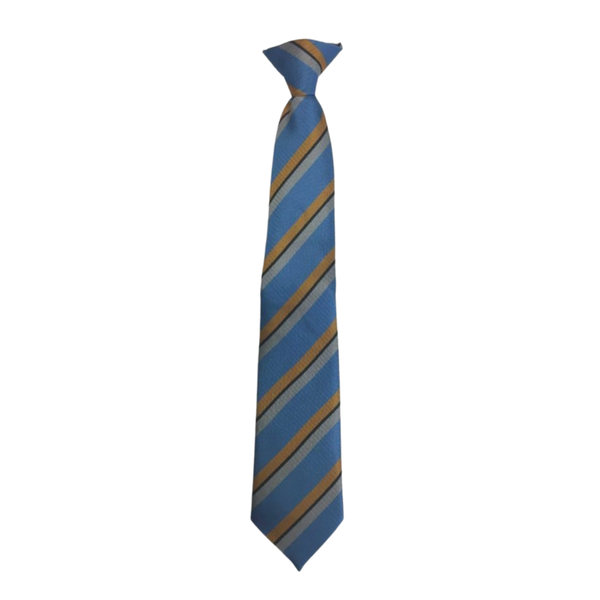 St Michaels Blue, Gold and Silver Stripe Traditional Tie