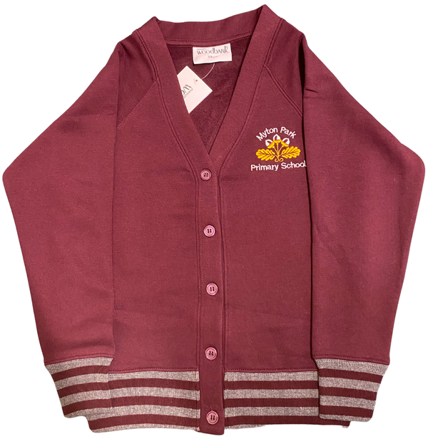 Myton Park Maroon and Grey V-Neck Cardigan with Logo