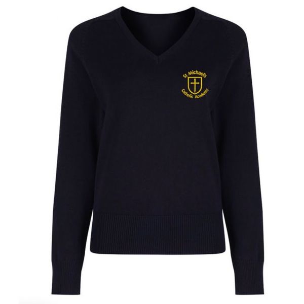 St Michaels Girls Cotton V - Neck Navy Jumper REDUCED TO CLEAR