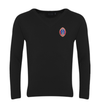 Wolsingham School Black V-neck Jumper with Logo